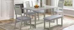 TOPMAX Farmhouse 6-Piece Wood Dining Table Set with 4 Upholstered Chairs and Bench, Gray