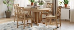 TOPMAX Rustic 5-Piece Extendable Dining Table Set Round Trestle Table and 4 Cross Back Dining Chairs for Kitchen, Dining Room, Natural