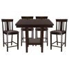 5pc Counter Height Dining Set Espresso Finish Counter Height Table with Shelf and 4 Counter Height Chairs Set Wooden Furniture Dining Kitchen Set