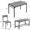 Dining Table Set for 4, Kitchen Table with 2 Chairs and a Bench, 4 Piece Kitchen Table Set for Small Space, Home Kitchen Bar Pub Apartment, Gray